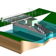 Model van de installatie van de waterkrachtcentrale in de Drommel