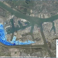 Figuur 1 - Overstromingskans van de Botlek voor 2015 1/1000 jaar en voor 2050 1/300 jaar